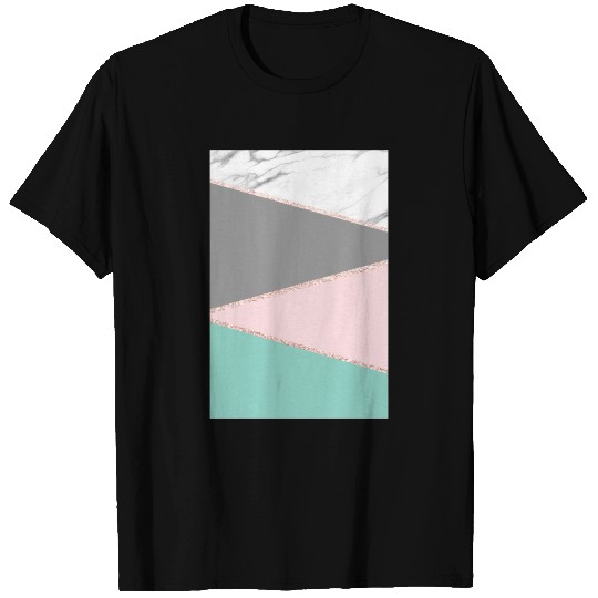 Gray Marble Rose Gold Stripe and Turquoise T Shirts