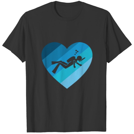 Diver Design Shade of Blue Heart Cool Gift Idea T-shirt