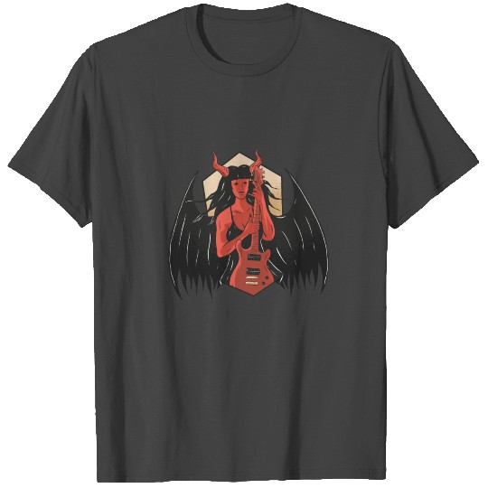 Female Demon with Guitar and Giant Bat Wings T Shirts