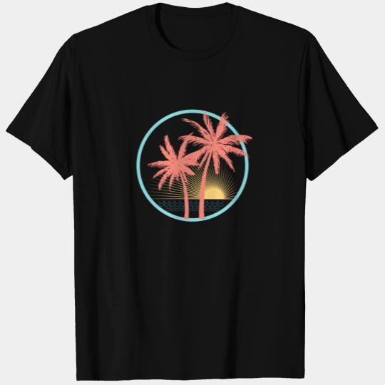 Coral Palm Trees Beach Sunset T Shirts