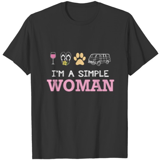 Simple Woman Wine Flip Flops Dogs Camping T-shirt