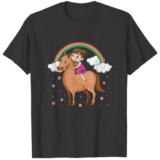Cute Horse Girl Rainbow Energy Among Stars T Shirts