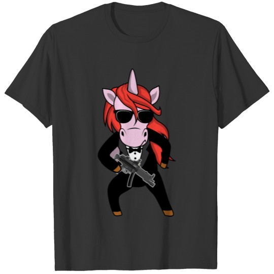 Mafia gangster unicorn with machine gun T-shirt