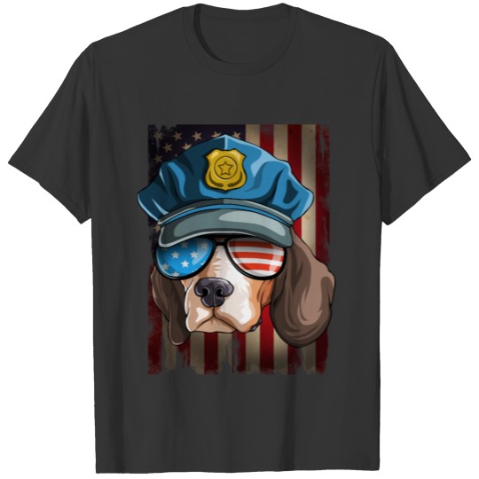 Police Beagle US Flag on 4th Of July T Shirts