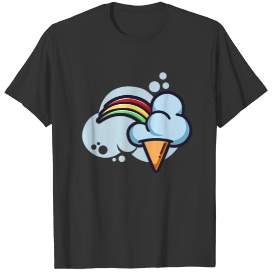 Ice Cream Cloudy with raibow flat design T-shirt