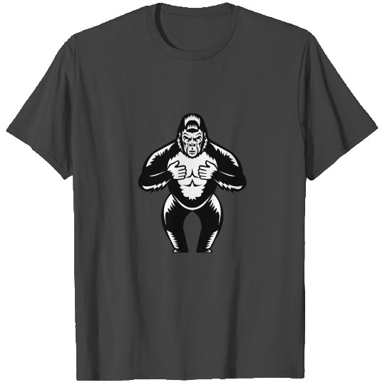 Silverback Gorilla Beating Chest Woodcut T Shirts