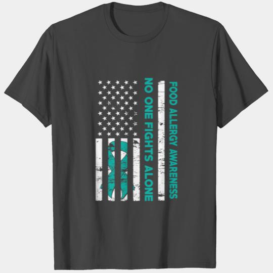 No One Fights Alone Food Allergy American Flag T Shirts