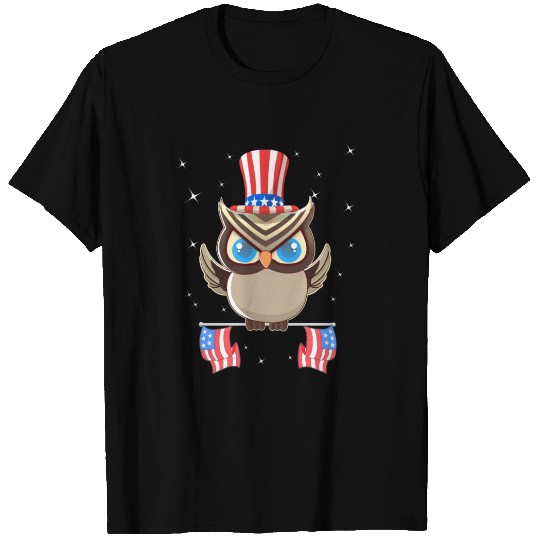 Patriot Owl American Independence Day T Shirts