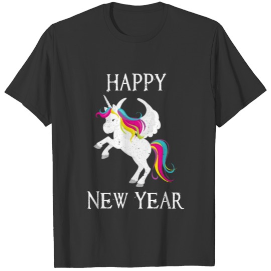 Happy New Year product Funny Unicorn print T-shirt