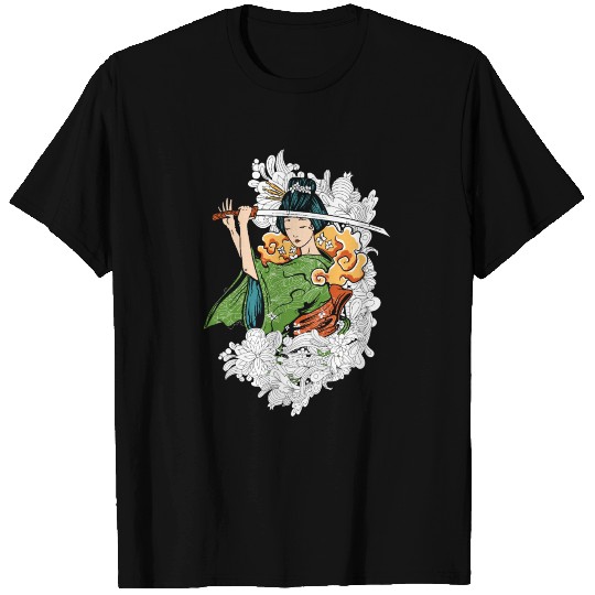 Geisha Katana and Flowers T Shirts
