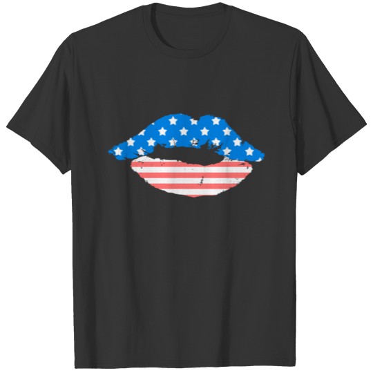 USA Flag Lipstick 4th of July Drinking Top T-shirt