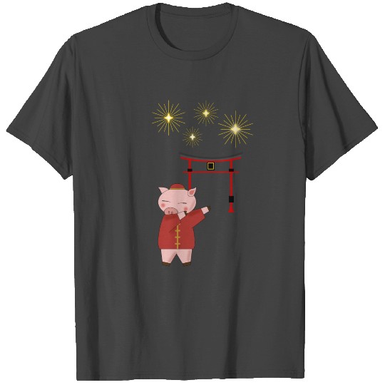 Chinese Pig with fireworks and traditional archway T Shirts