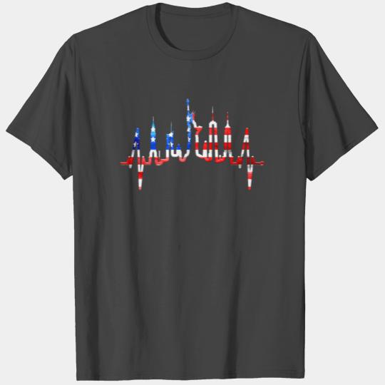 New York City Heartbeat Manhattan Skyline US Flag T Shirts