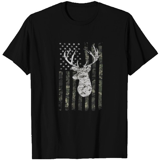 Camouflage American Flag Deer Hunting T Shirts