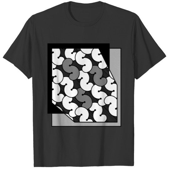 Many flowing S letters, black and white T Shirts