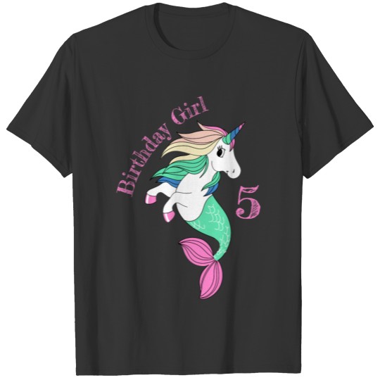 Birthday Girl 5 years mermaid unicorn T Shirts