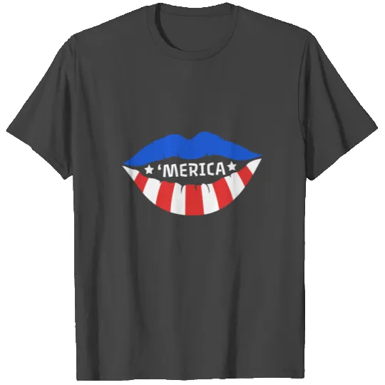 USA Red White and Blue Liüps Independence Day Gift T Shirts