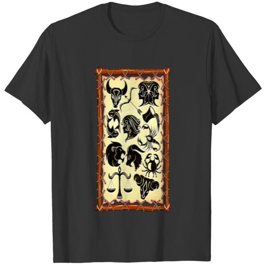 Zodiac Signs On Native Tribal Leather Frame T Shir T Shirts