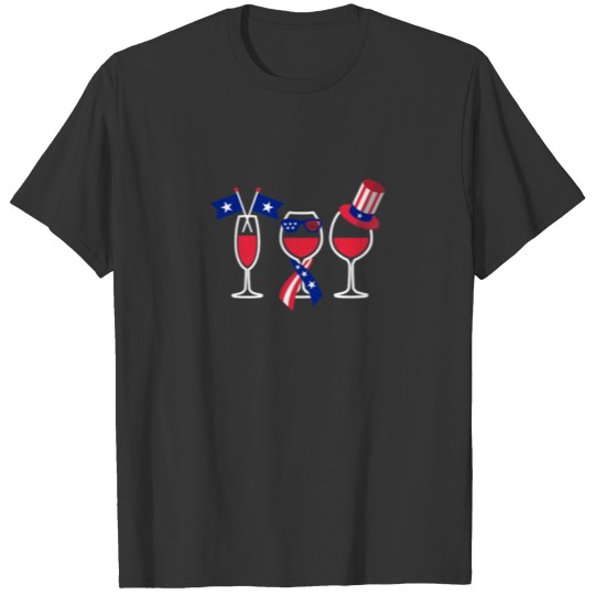 Red White Blue Wine Glasses American USA Flag 4th T-shirt