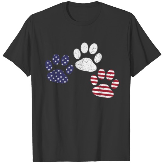 Red White Blue Dog Paws USA Flag paw T Shirts