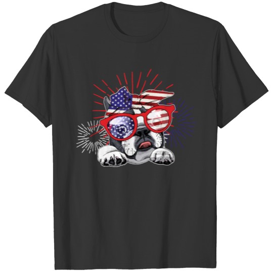 Boston Terrier dog Firework T Shirts 4th of July