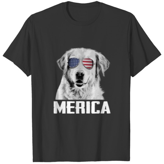 Merica Retrievers Golden US Flag Sunglasses 4th Of T-shirt