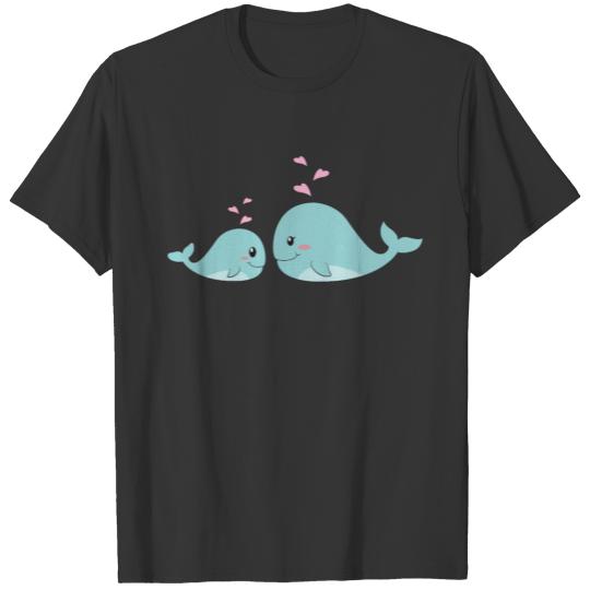 Whale Mother Child fish pregnant baby shower gift T Shirts