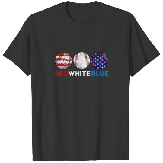 Red White Blue American Flag Baseball Softball 4th T-shirt
