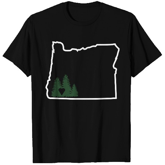 White Oregon State Outline Green Love Trees T Shirts