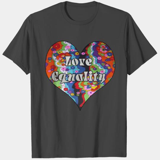 Retro Rainbow Floral Print Heart Love Equality T Shirts