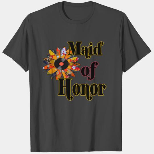 Maid of Honor Vinyl Record Flower Design T Shirts