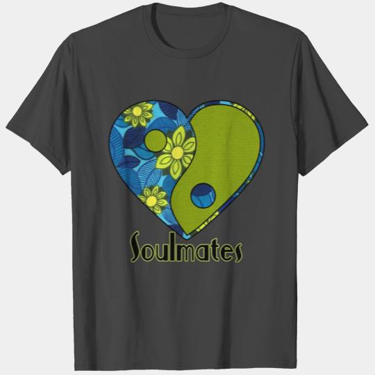 Yin and Yang Heart Soulmates Retro Floral Print T Shirts