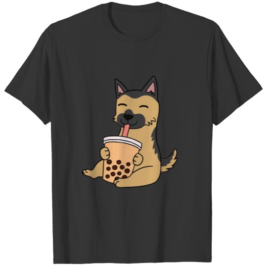 German Shepherd Drinking Bubble Tea Funny Dog Gift T Shirts