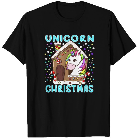 Unicorn Christmas Gingerbread House Rainbow Gift T Shirts