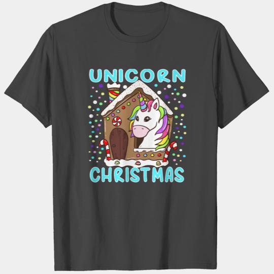 Unicorn Christmas Gingerbread House Rainbow Gift T Shirts
