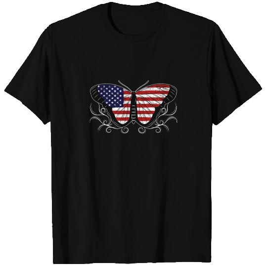 Butterfly American Flag Independence Day USA T Shirts