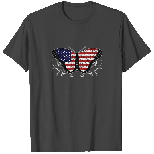 Butterfly American Flag Independence Day USA T Shirts