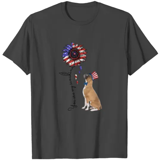 America Flag Sunflower Boxer Dog Independent T shi T Shirts