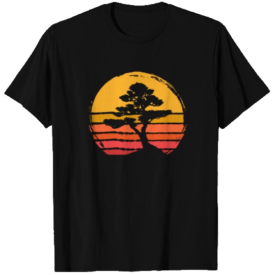Bonsai Tree Sun Sunset Retro Vintage Gift Present T Shirts