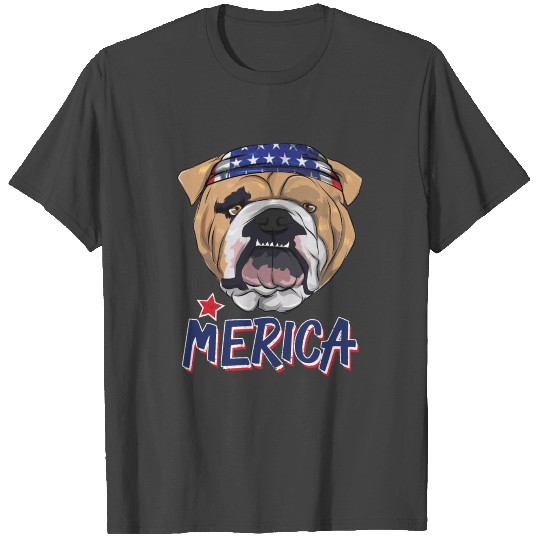Grumpy English Bulldog Merica Bandana 4th Of July T Shirts