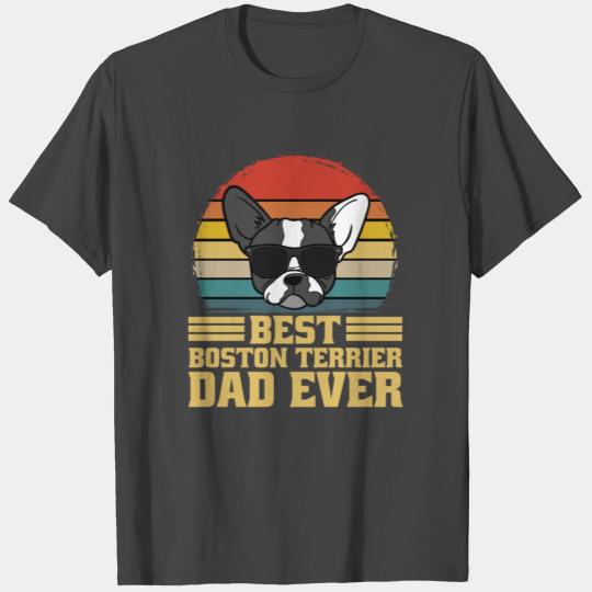 Best Boston Terrier Dog Dogs Dad Father Retro Gift T Shirts