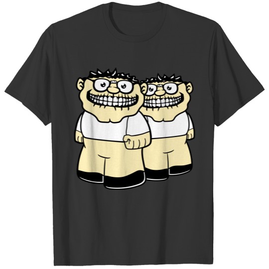 brothers 2 little nerds grin team couple face eyes T Shirts