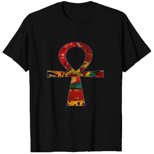 Red Floral Print African Ankh T Shirts