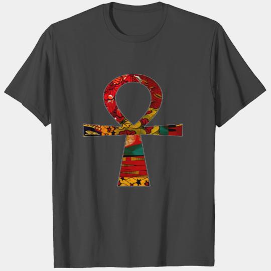 Red Floral Print African Ankh T Shirts