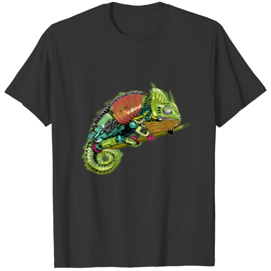 Steam Punk Mechanical Colorful Iguana Design T-shirt