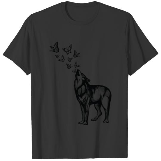 Wolf and butterflies T-shirt