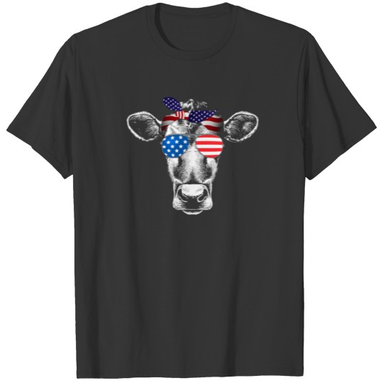 Cow Wear Sun-Glasses US American Flag July 4th T-S T-shirt
