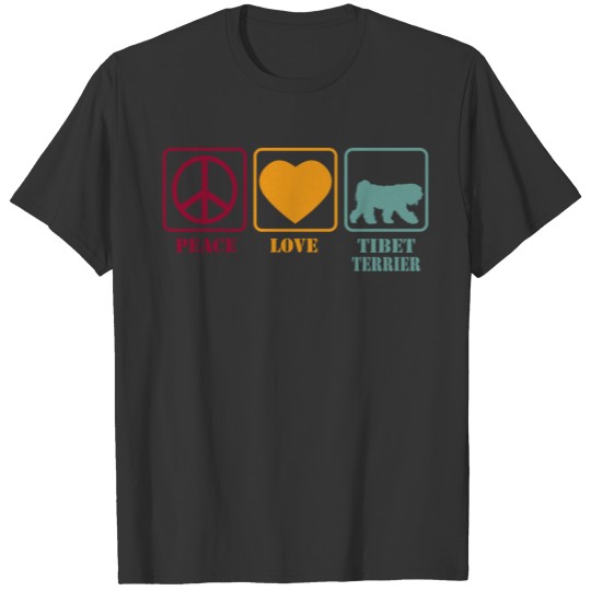Tibetan Tibet Terrier Dog - Peace Love Retro T-shirt