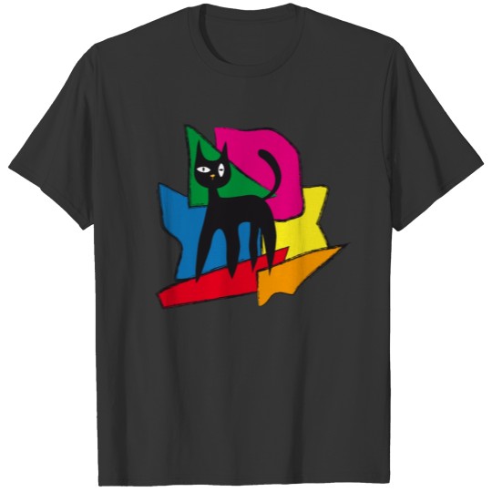 Abstract Black Cat Modern Art T-shirt