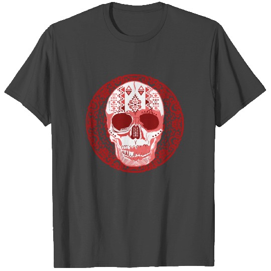 Red Skull Tribal Print Halloween Sugar Skull T Shirts
